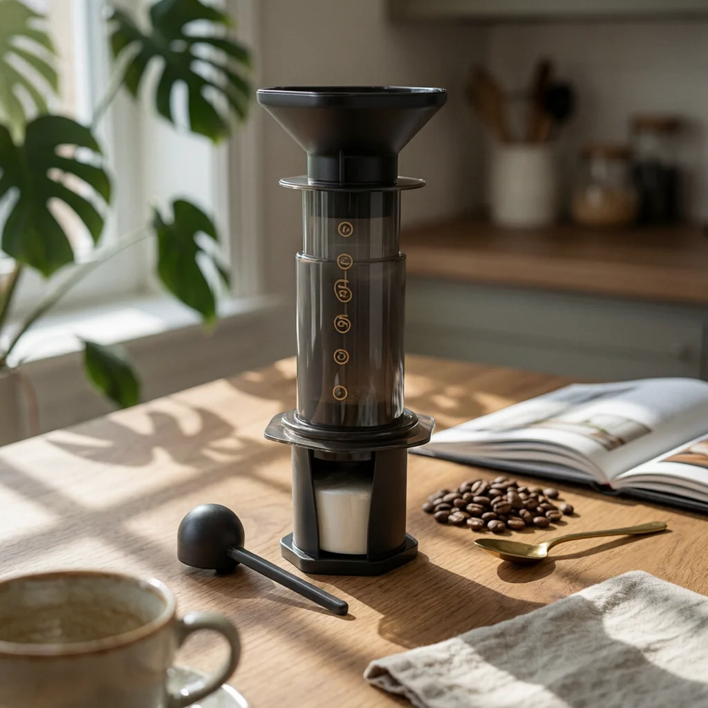 Manual Coffee Brewer Upright Transparent Coffee Brewer Brew Gear Gold Step Numbers Kitchen Appliance No Electricity