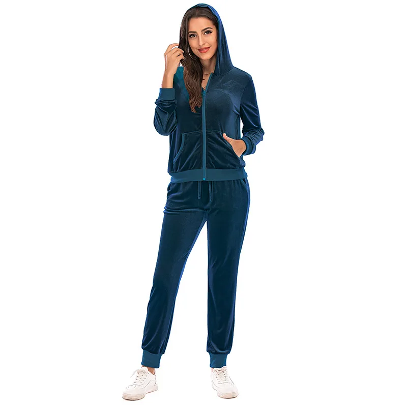 Autumn Winter Women Velour Tracksuit 2 Piece Jogging Pant Sets Hoodie Set Luxury Womens Tracksuit With Hoodie Sportswear Suit