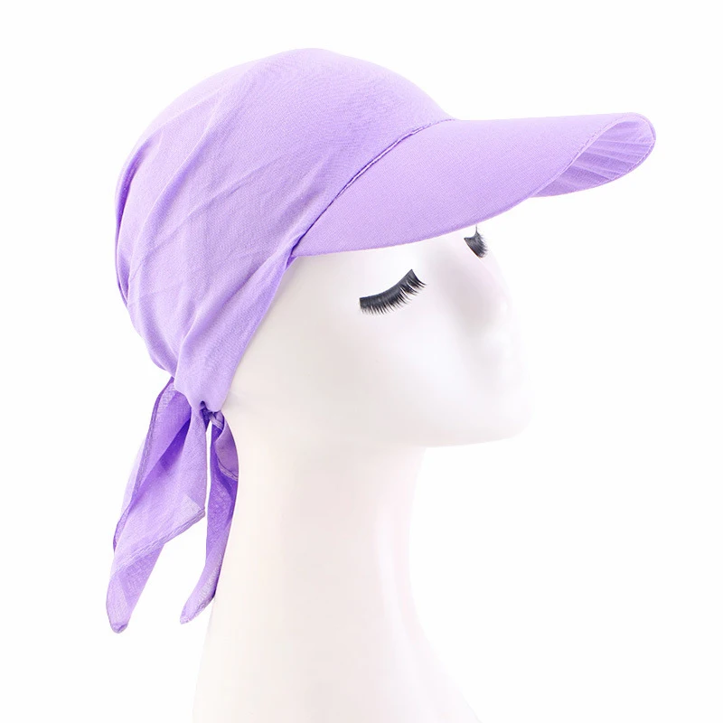 Girls Kids Cotton Sun Visor with Pre-Tied Hijab Durag Brim Cap Head Scarf Turban Caps Head Cover Hair Loss Scarf Wrap Bandana