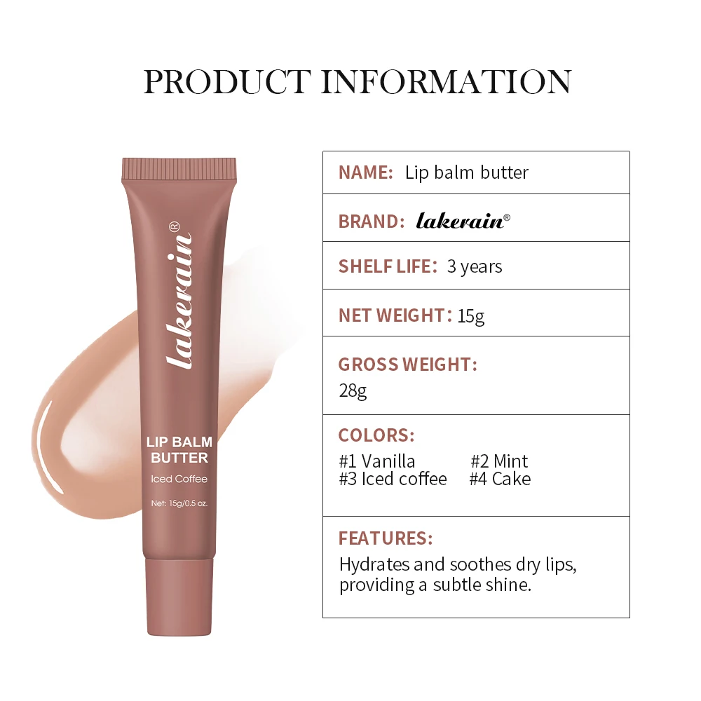 Lakerain bálsamo labial de mantequilla de verano reparación hidratante café helado vainilla brillo de labios lápiz labial teñido