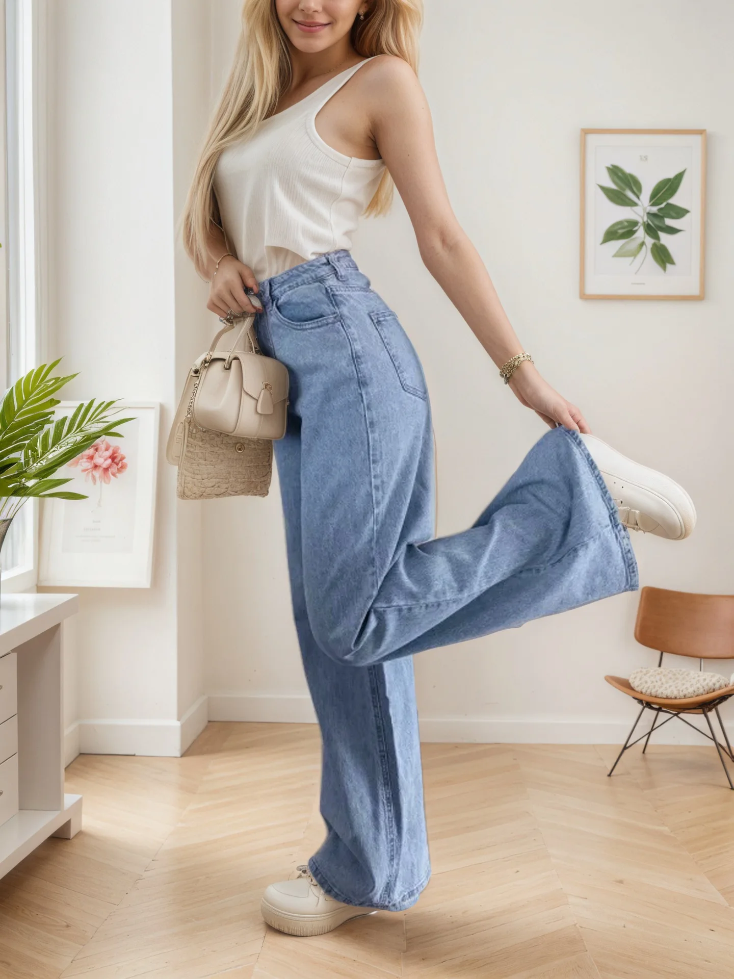 

Wide Leg Jeans Women Denims Pants 2025 Streetwear Stretch High Waist Washed Pockets Distressed Floor Length Loose Trousers