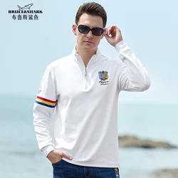 Bruce&Shark Straight Men's Polo Long Sleeve Thicken New Stretch Cotton Loose Style Fashion Embroidery Casual Tops Big size 4XL