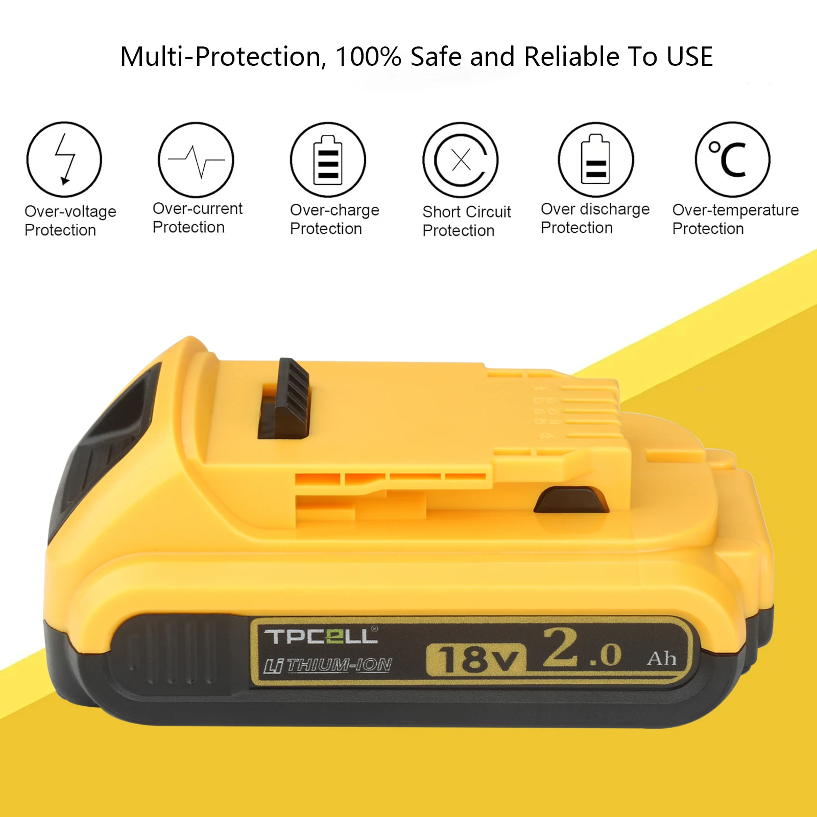 TPCELL 2.0Ah/2.5Ah Replacement Battery For DeWalt DCB200 Compatible With For Dewalt 18V/20V Tools Battery DCB204 DCB206 Series