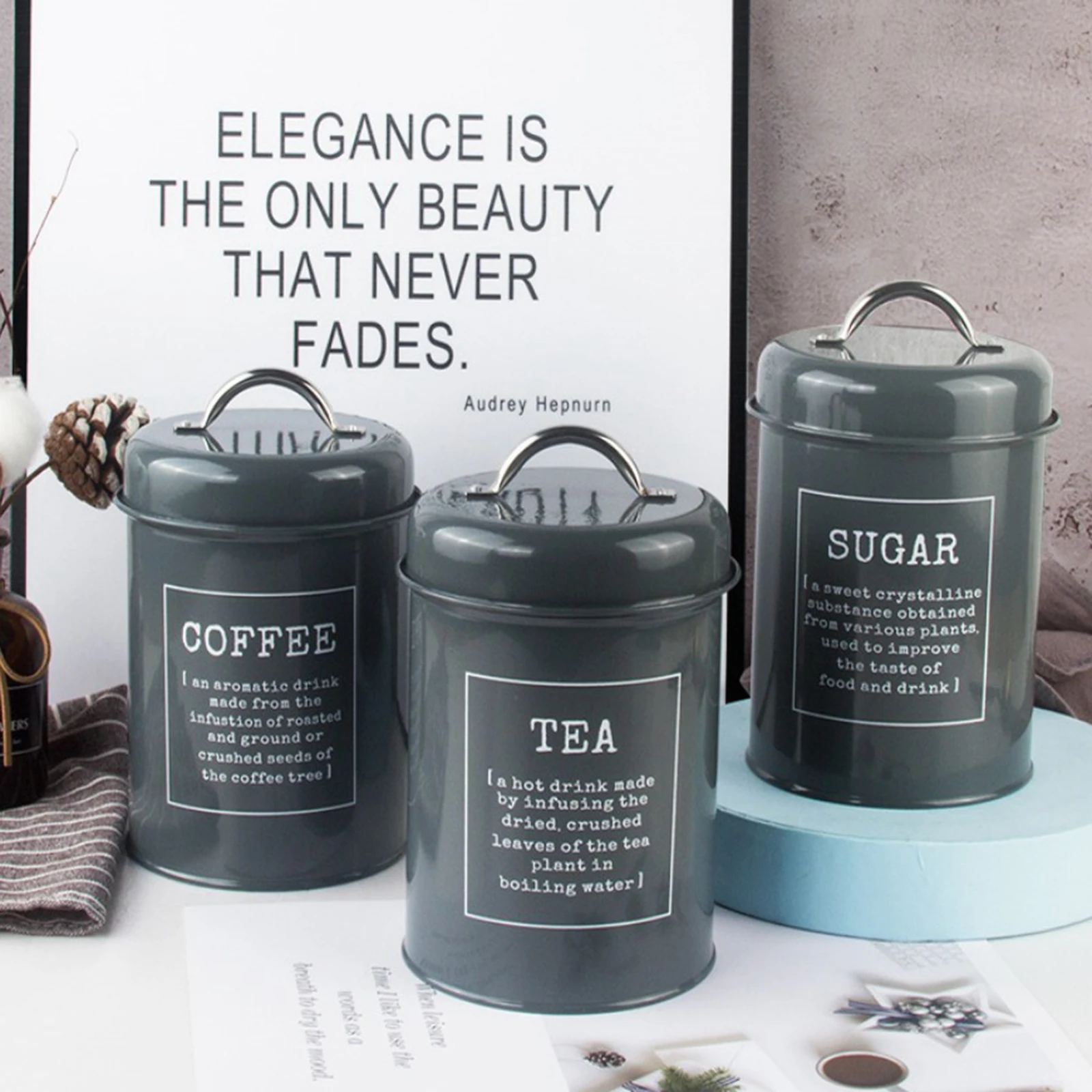 3 Piece Food Storage Container, Kitchen Hermetic Jars Set for Coffee, Tea, Sugar