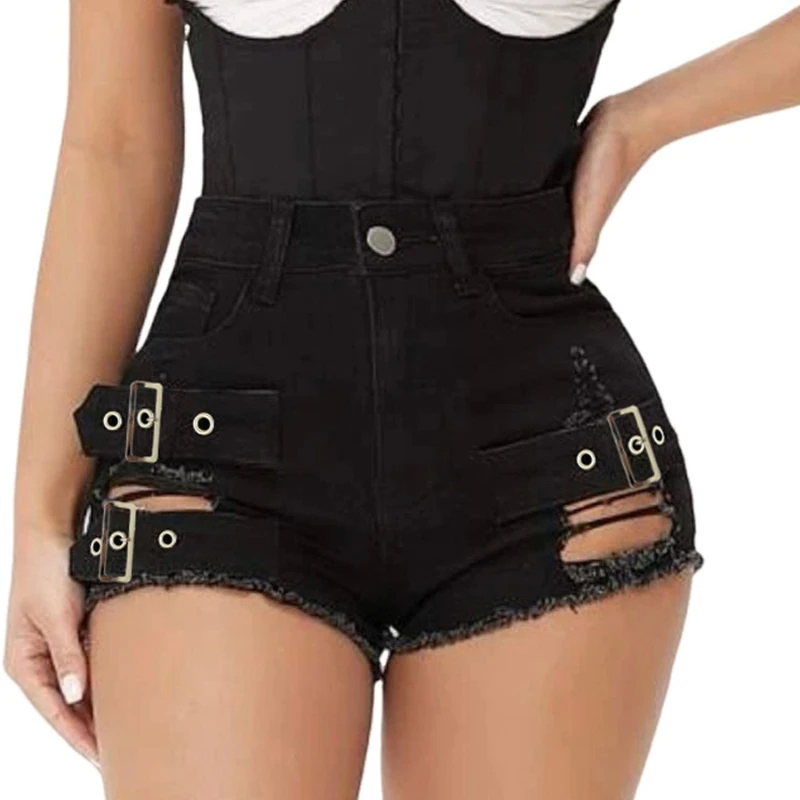 Denim Shorts Women 2025 Summer Fashion Casual High Waist Hollow Out Elastic Pocket Y2K Hot Pants Streetwear Trousers Streetwear