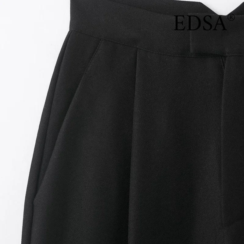 EDSA – pantalon plissé taille moyenne pour femme, pantalon Long à jambe droite, assorti avec tout