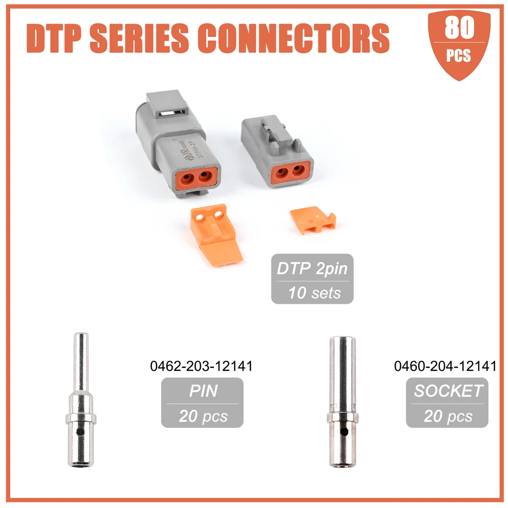 JRready ST6285 Deutsch DTP Connector Kit Waterproof Connectors 10 sets 2 Pin Connector KIT with 20 Pairs 16-12 AWG(1.0-3.0mm²)