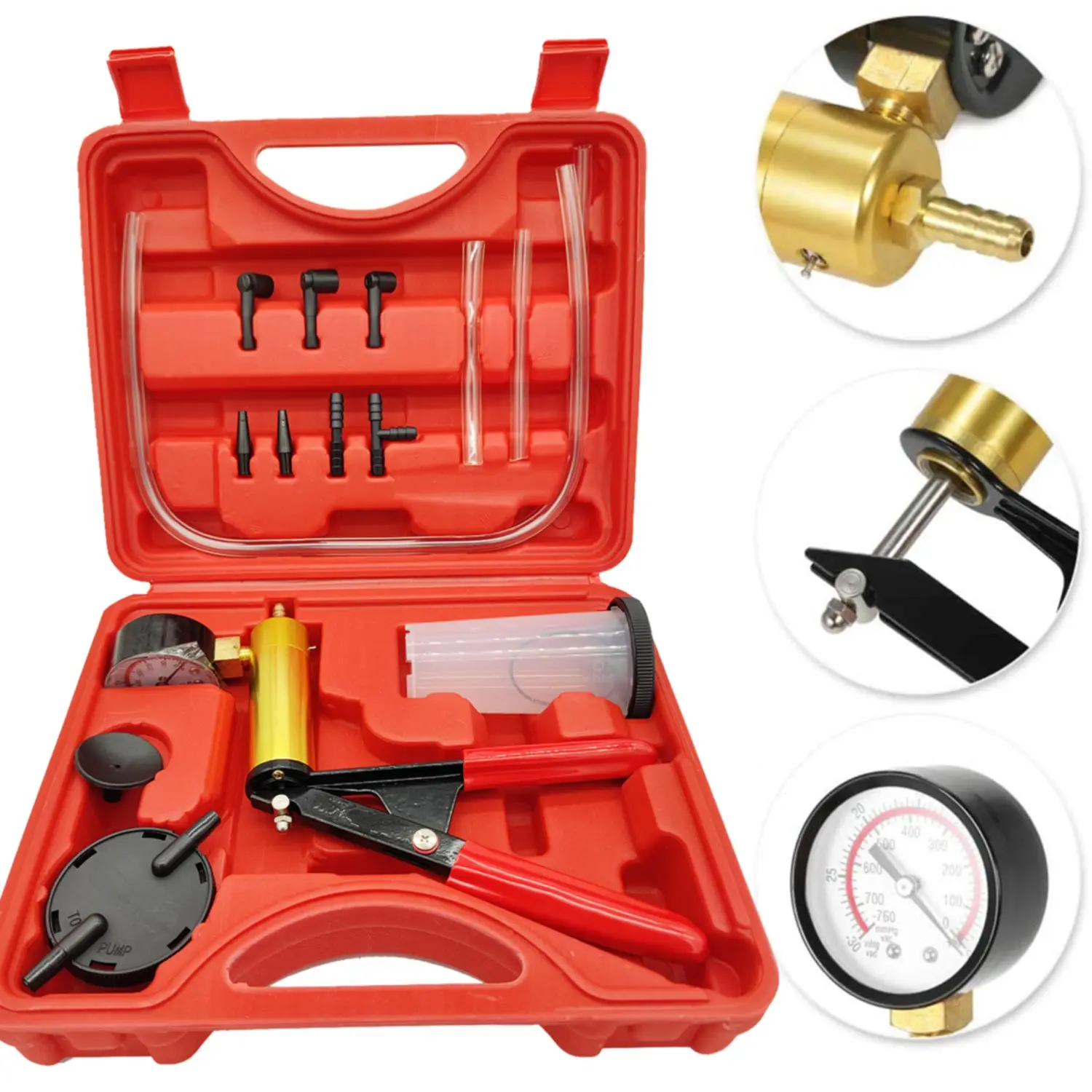 Manual Vacuum Pressure Pump Portable Durable Aluminum Vacuum Gauge Brake Fluid Discharge Kit Vacuum Pistol Pump Test Kit