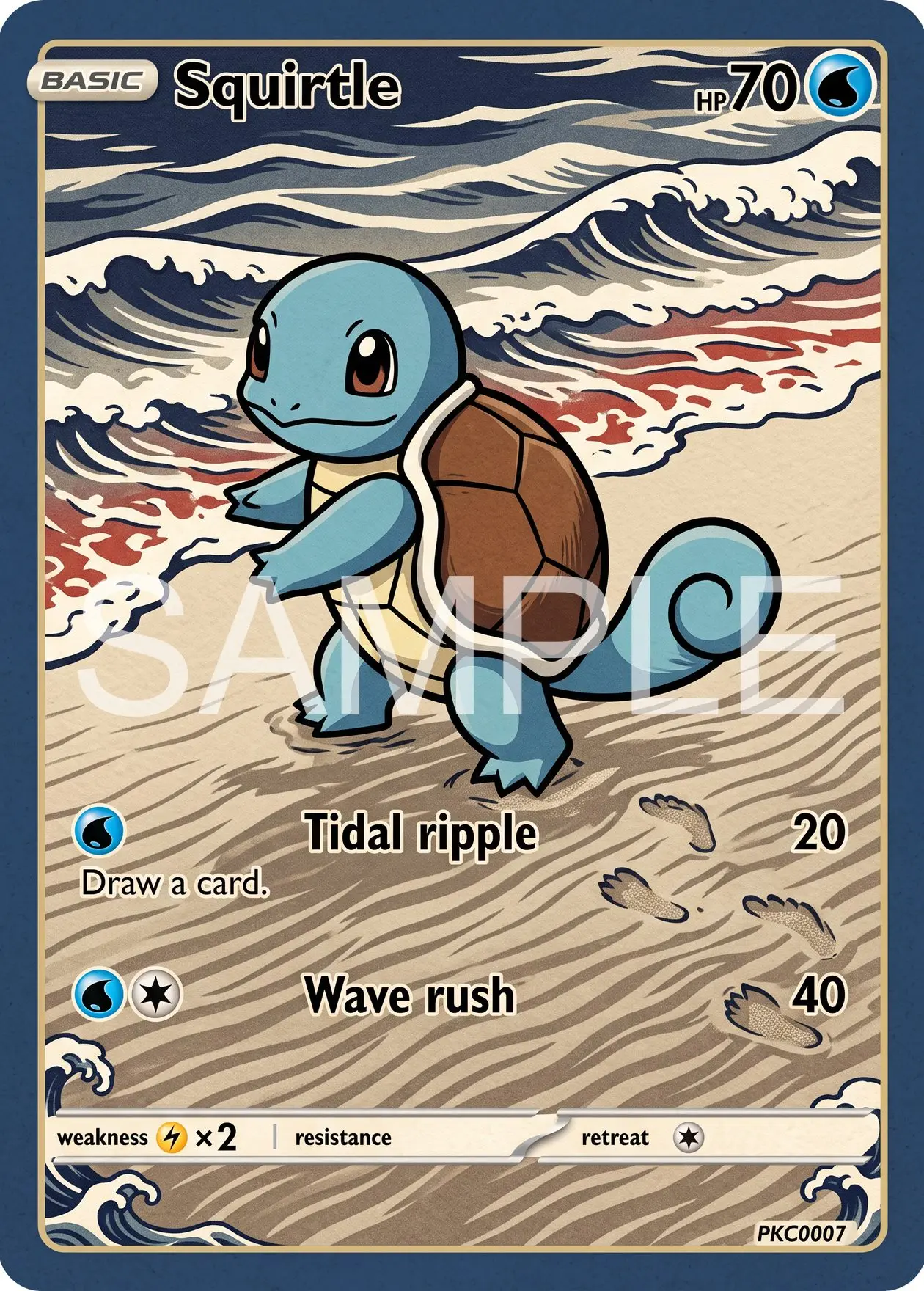 7Pcs PKM Cards PTCG Woodblock Style Squirtle Wartortle Blastoise Psyduck Lapras Vaporeon Gyarados Art Set Cards PTCG Gift