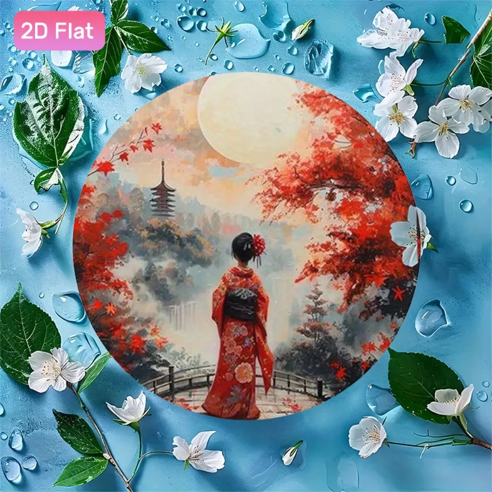 2D Flat Japanese Sakura Round Aluminum Sign 20x20 cm Vintage Wall Decor for Garden Room Outdoor