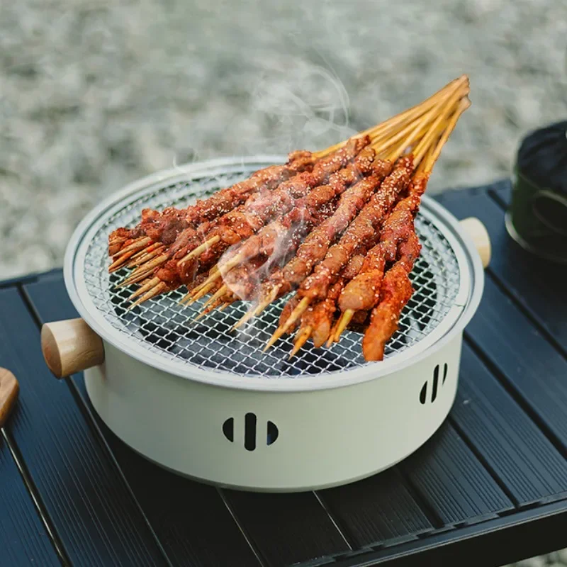 Outdoor Portable Stove Charcoal Grilled Skewers Korean Style Barbecue Pot Enclosed Stove Stainless Steel Stove