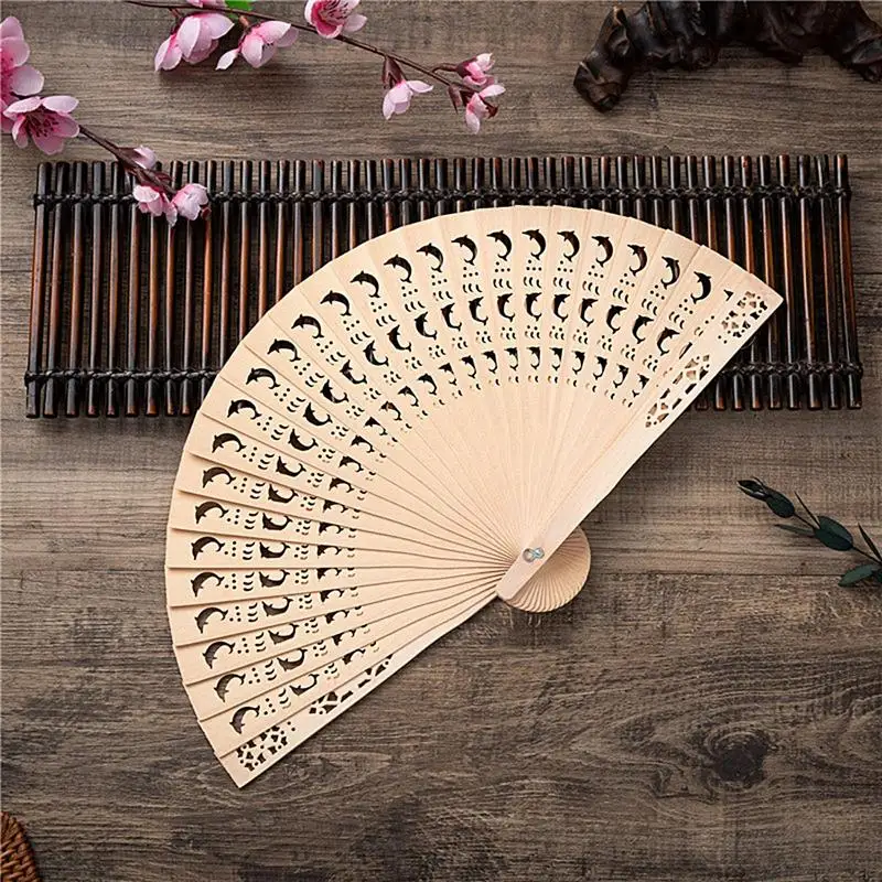 Wooden Hand Fan Vintage Wooden Fan Handheld Folding Fans Elegant Hand Fans For Wedding Party Home Decoration