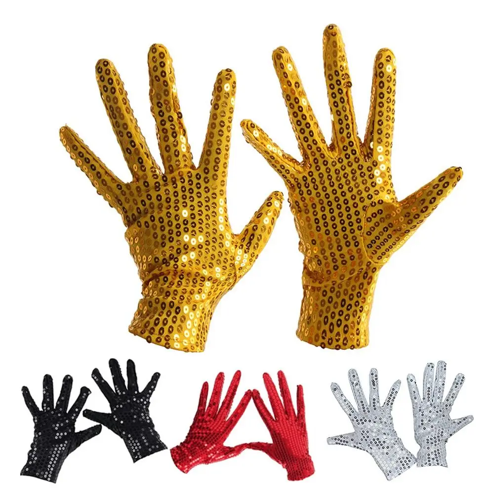 Punk Fashion Black Silver Red Blue Sexy Shining Sequins Gloves Gothic Party Club Handwear Belly Iatin Dancing Disco Costume