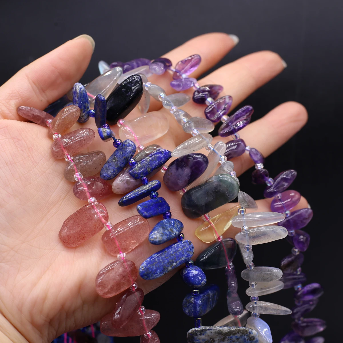 

Natural Stone Irregular Loose Spaced Amethysts Strawberry Crystal Lapis lazuli Beads Jewelry Making DIY Necklace Bracelet