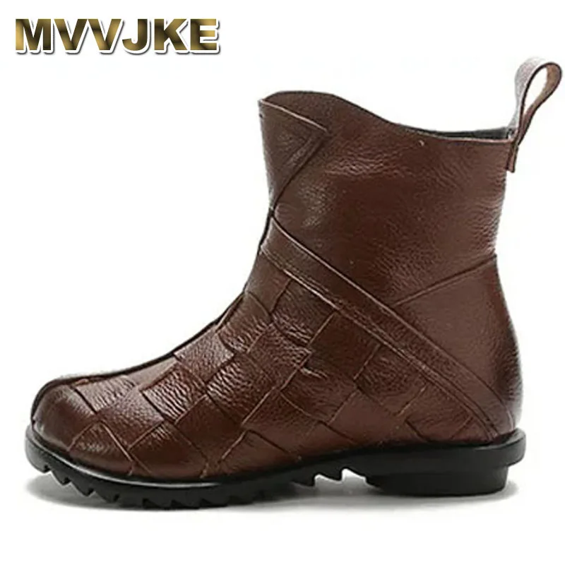 

Spring real cow leather boots women's winter waterproof plush shoes ladies lace up flats furry ankle boots woman warm snow shoes