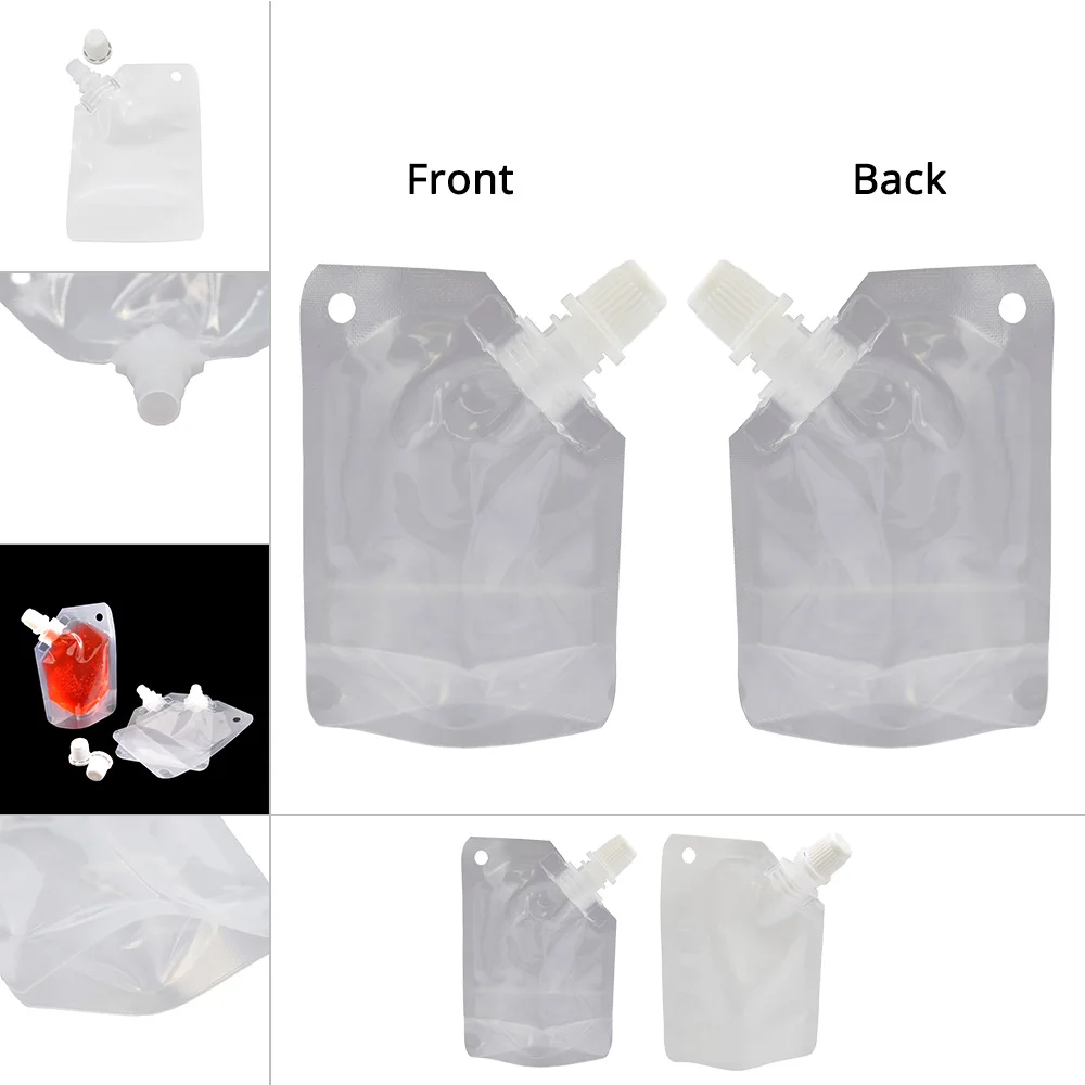 50Pcs 50Ml  Transparent White Small Stand Up Drinking Spout Packaging Bag  Beverage Juice Plastic  Pouch Bag With Cap