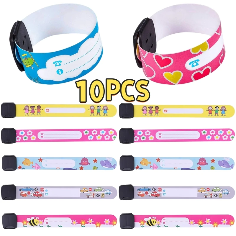 10 Uds. Pulseras de identificación de seguridad para niños, pulsera de información antipérdida para niños, pulsera reutilizable con etiqueta de nombre para bebé al aire libre, pulsera de reconocimiento