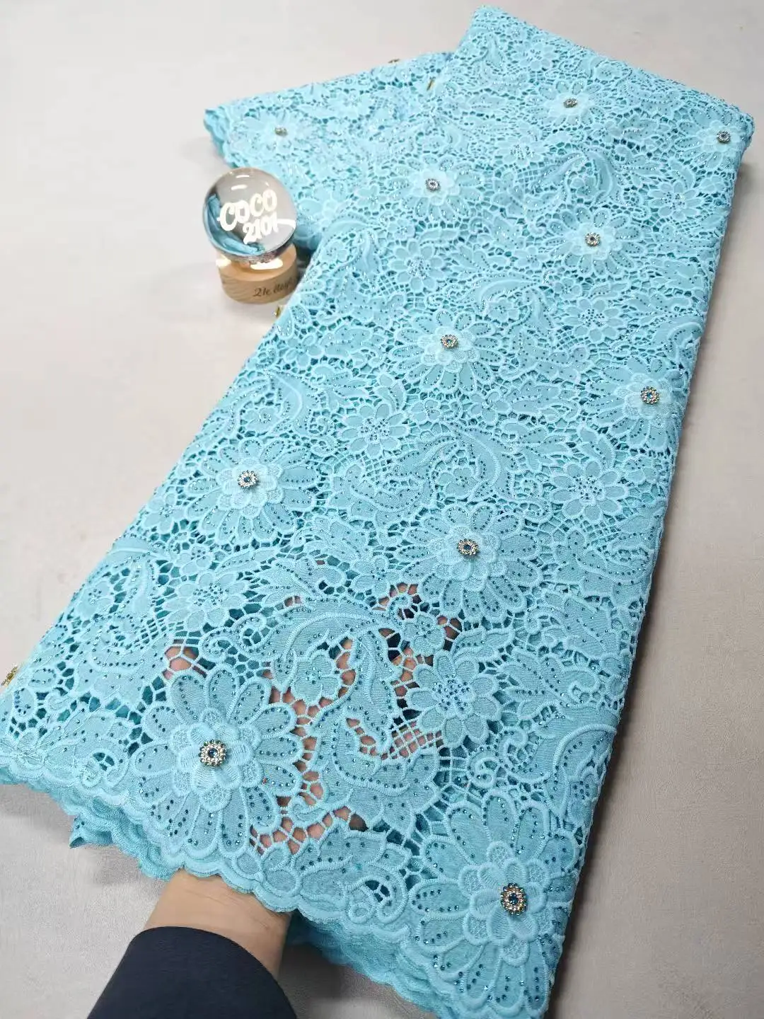 

High Quality African Nigerian Tulle Lace Fabric Embroidery Sequins French Guipure Fabric for Party/Wedding Dresses 5 Yards 2026