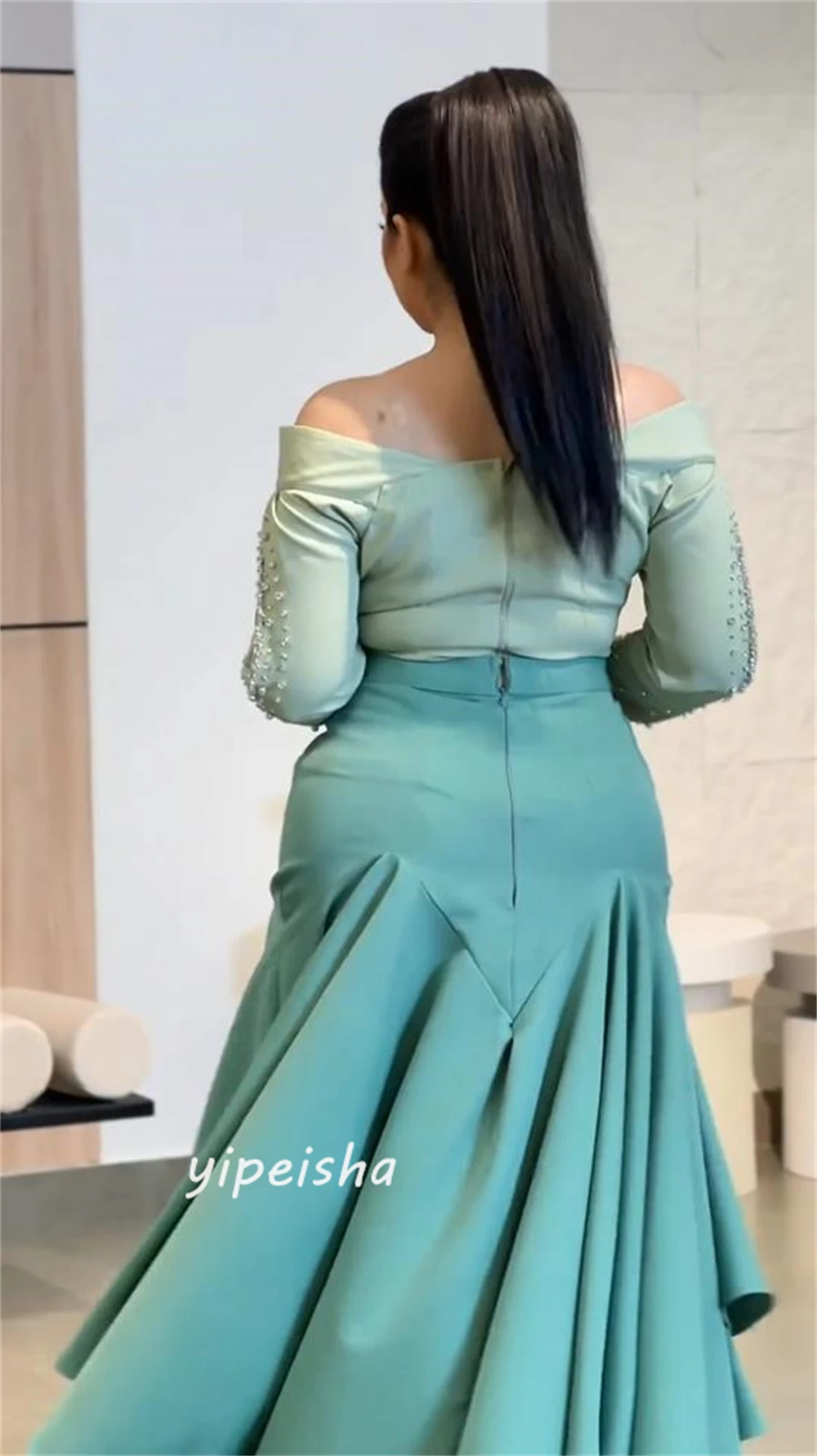 Jiayigong High Quality  Evening Jersey Draped Beading Pleat Birthday A-line Off-the-shoulder Bespoke Occasion Gown Midi Dresses