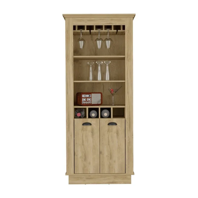 

Bar cabinet multi-storage unit with built-in bottle and glass rack