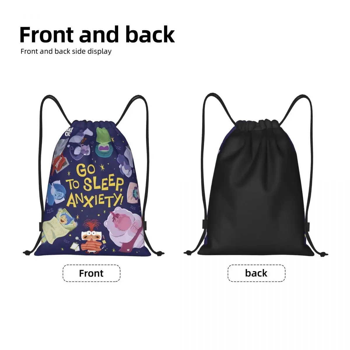 Custom Anxiety Inside Out Drawstring Bags Men Women Lightweight Animated Sports Gym Storage Backpack