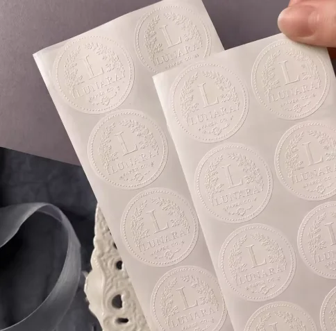 200pcs  Customized 3D Logo Matte Texture Paper Embossed Printing Stickers Sealed Stickers Packaging Labels