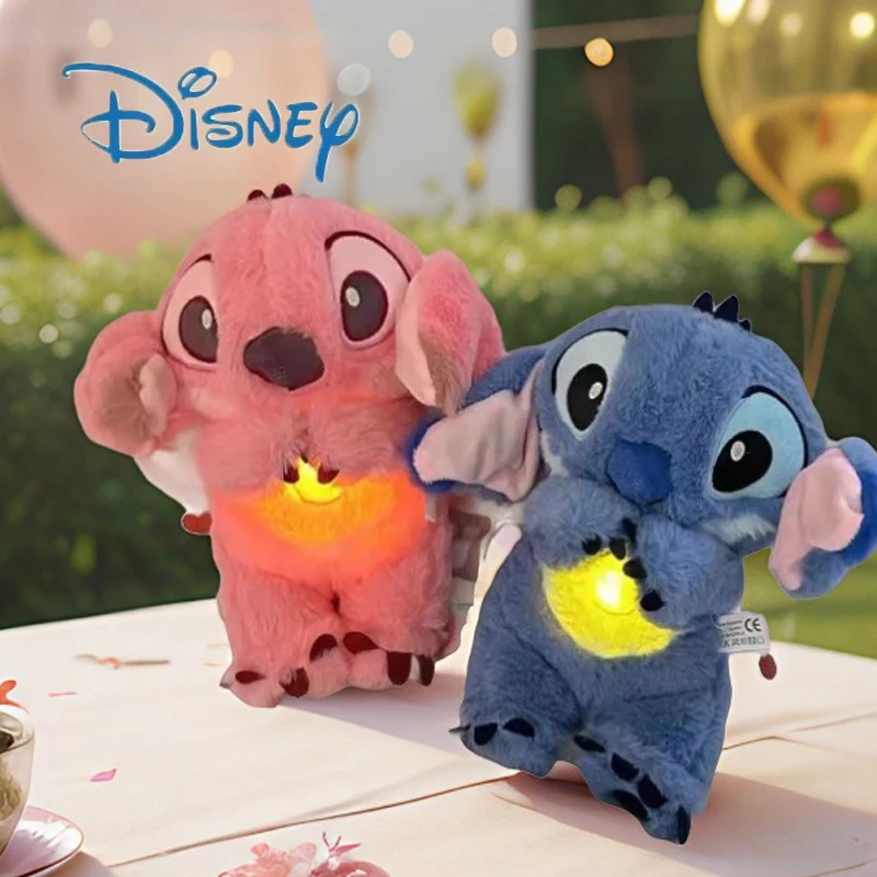 Kawaii Stitch Plush Doll Baby Sleeping Companion Sound Soothing Musical Kawaii With Air Bag and Light Doll Breathing Toys Gifts