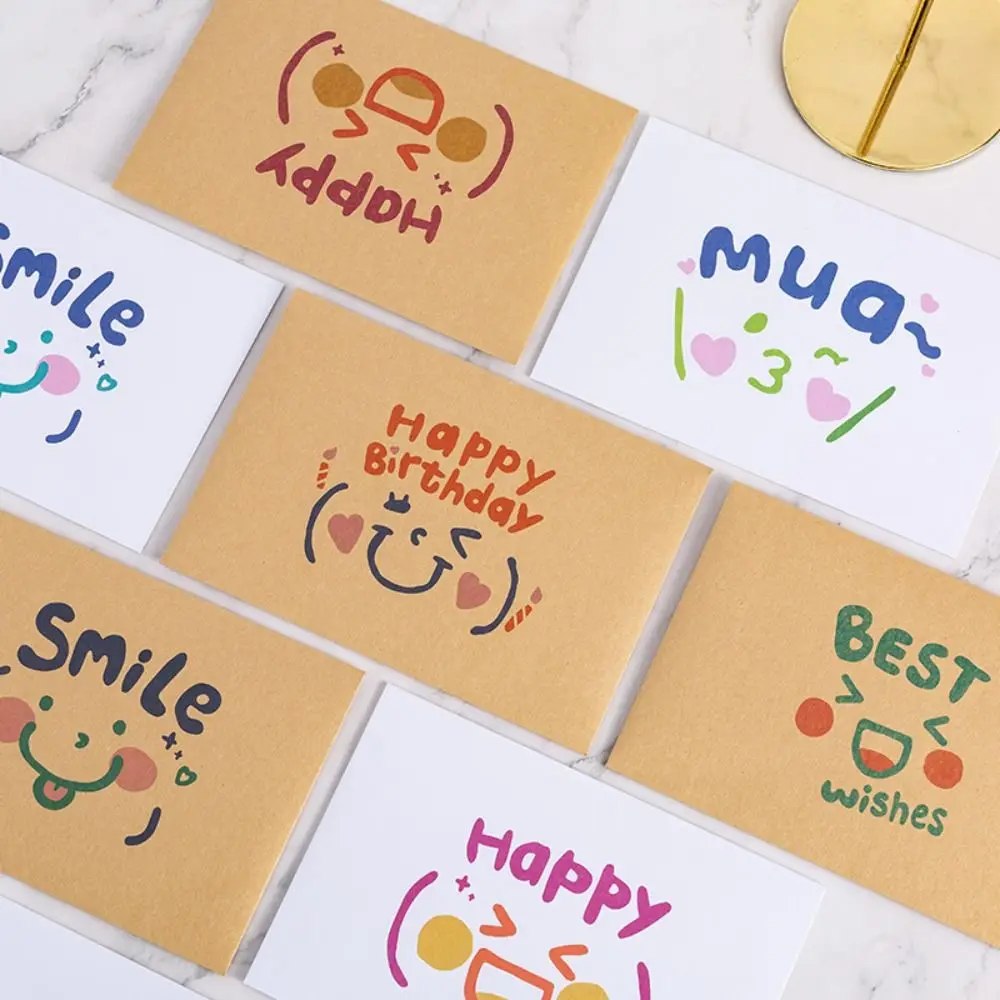 24Pcs Cute Kraft Paper Envelope Expression Happy Blessing Thank Envelope Letter Nostalgia Art Graffiti Envelope Greeting Card