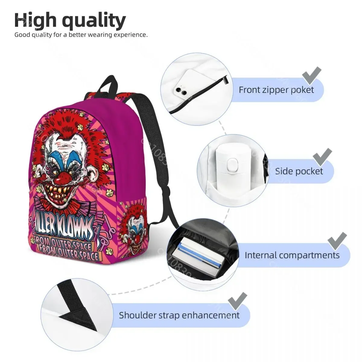 Killer Klowns From Outer Space Wax Backpack Horror Movie Cycling Backpacks Male Fashion School Bags High Quality Large Rucksack