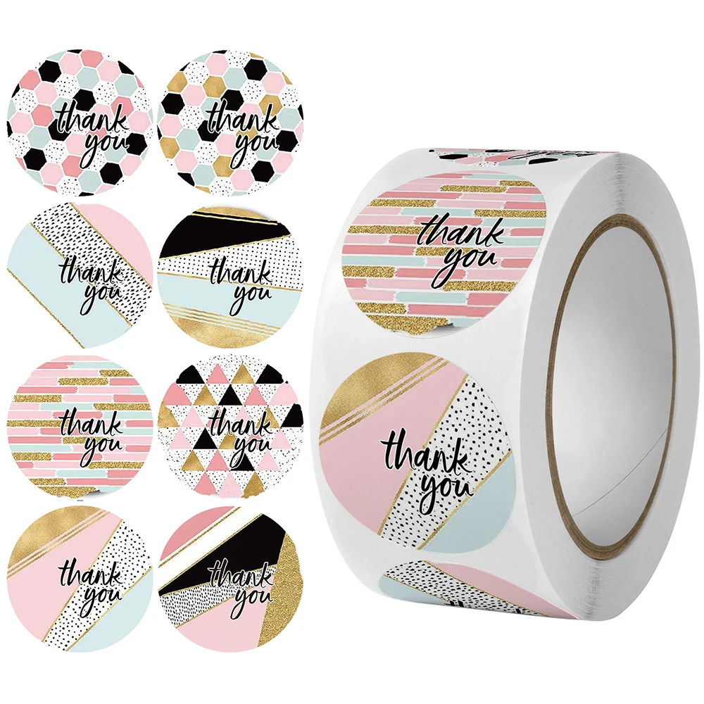 100-500pcs Thank You Stickers Pink Geometric Pattern Seal Labels Christmas Stickers School Teacher Reward Stationery Sticker