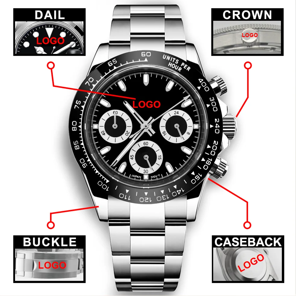 CORGEUT Customized VK63 Quartz Sports Watch for Men: Sapphire Flat Mirror, Running Seconds, High Luxury relojes para Hombres