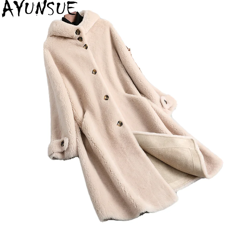 AYUNSUE 100 % natürliche Wollmäntel für Damenbekleidung, lange körnige Samtjacken für Damen, 2025, neu in Oberbekleidung, Ropa Para Mujer