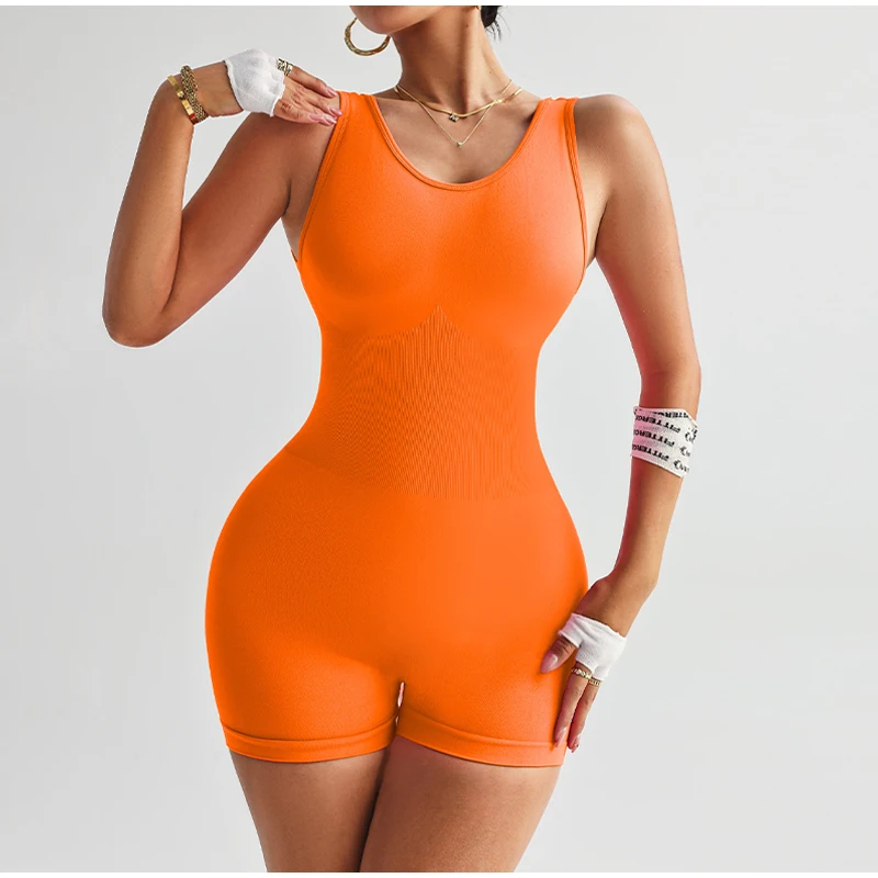 New Solid Color Deep V Backless Yoga Jumpsuit Sexy Tight Fitting Short Shapewear Fitness Clothes Women Bodysuit Women Clothes 
