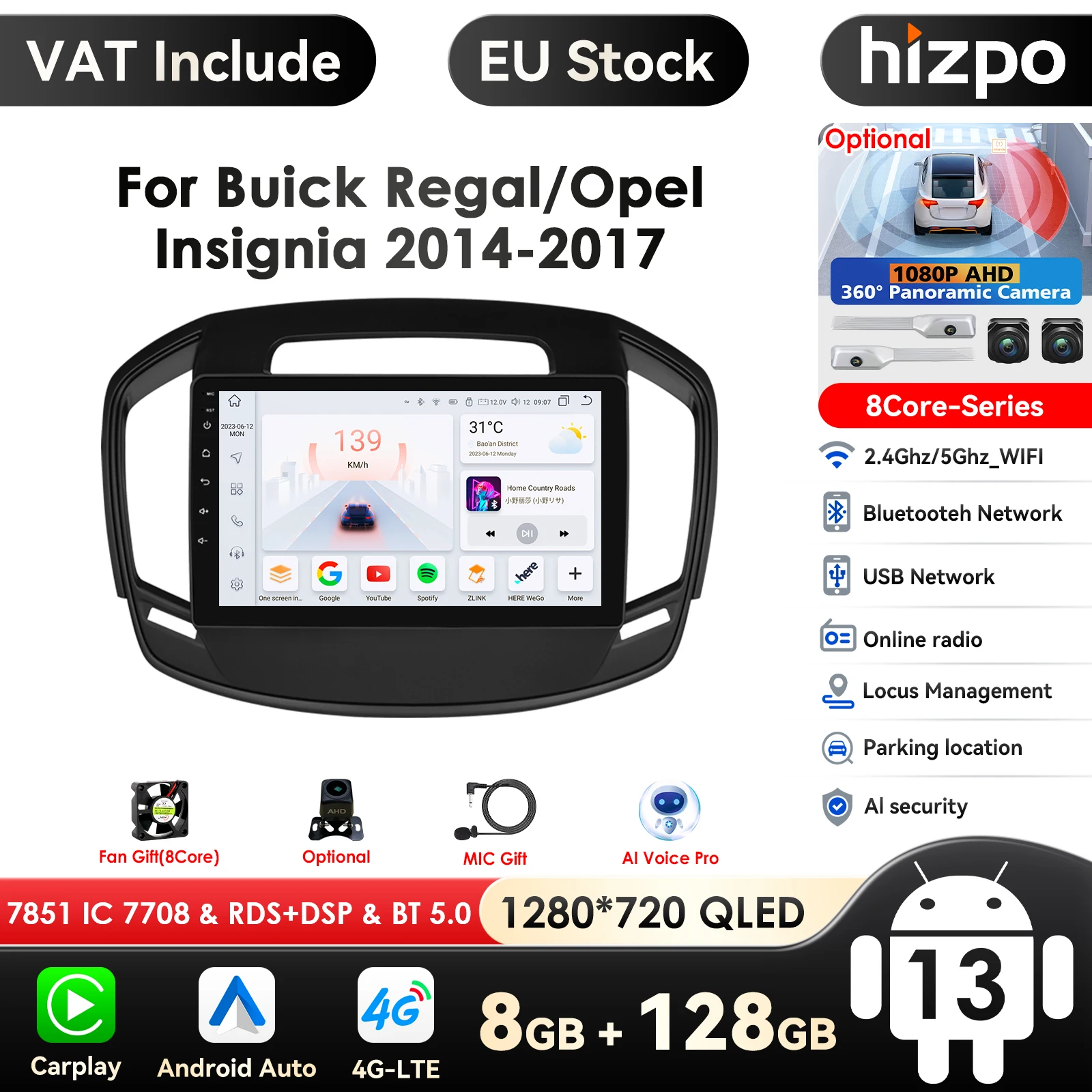 Hizpo Car Intelligent System Carplay Android Car Radio for Buick Regal Opel Insignia 2009-2017 Multimedia Video Player WIFI 7862