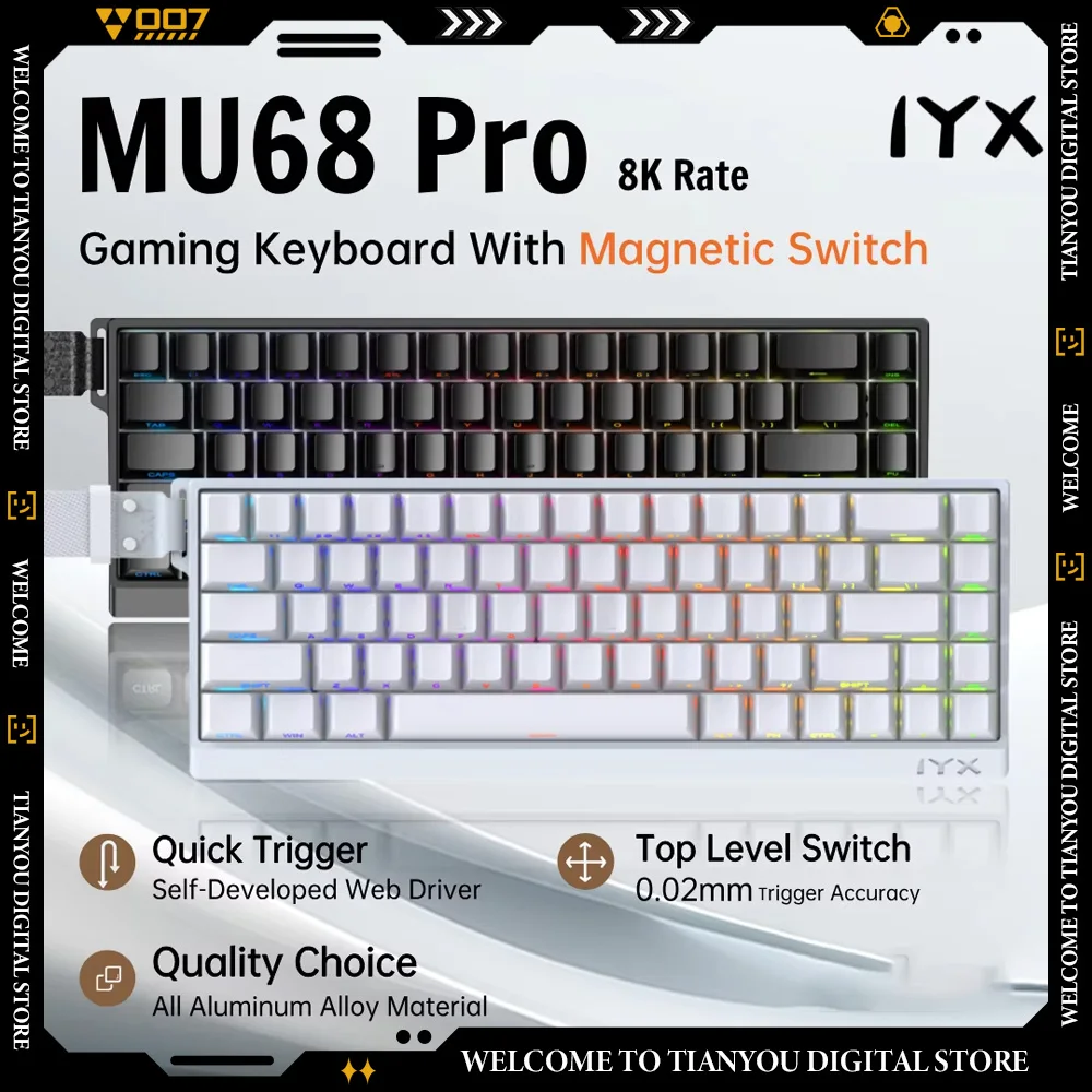 IXY Mu68 Pro Ultra Magnetic Switch Mechanical Keyboards Aluminium Alloy 8K RGB Hot Swap Custom Wired Gaming E-Sports Keyboard