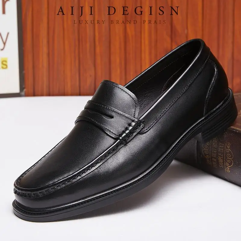 

Retro All Genuine Leather Men's Shoes Casual Cowhide Shoes Black Driving and walking Male Genuine Leather Social Shoe