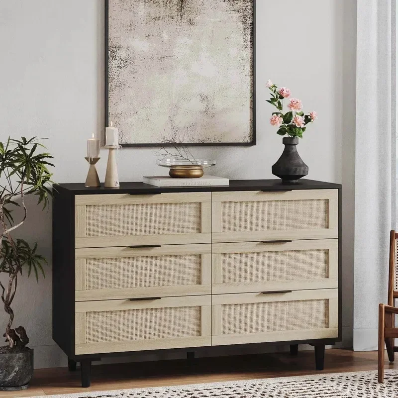 Custom Bohemian Wooden 6 Drawer Chest Simple Color Matching Bedroom Wardrobe Large Storage Locker Factory Direct