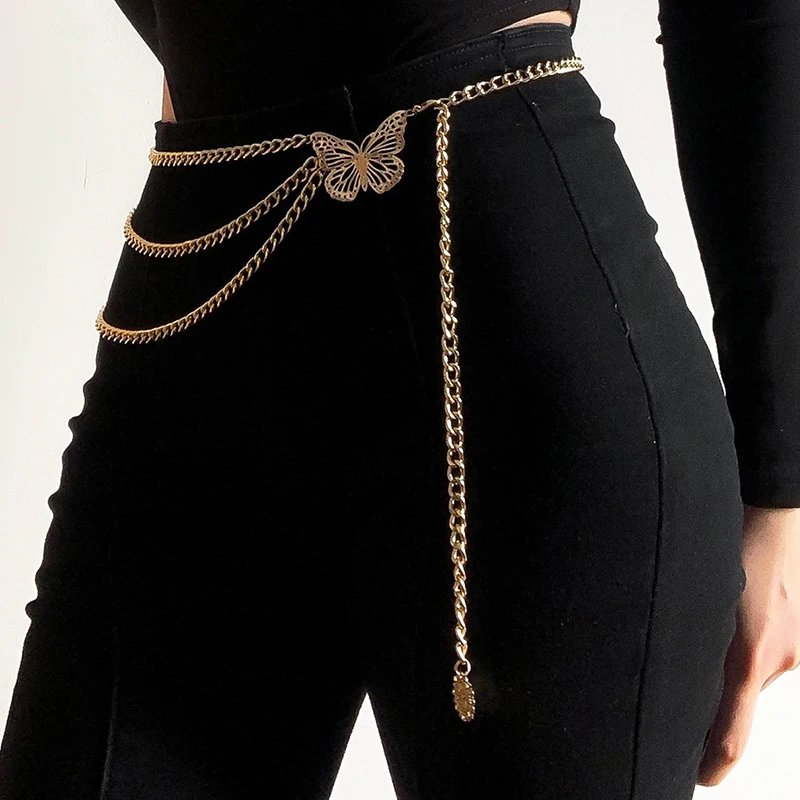 Butterfly Waist Chain Elegant Multi-Layer Tassel Waist Chain Belt For Women Fashion Metal High Waist Body Chain Dress Lady Belt