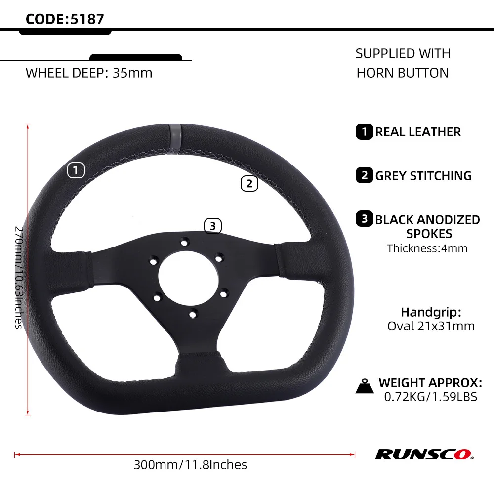 300mm Steering Wheel Flat Leather Car Drift Pc Sim Gaming Sport Control Rims PCD-6x70mm