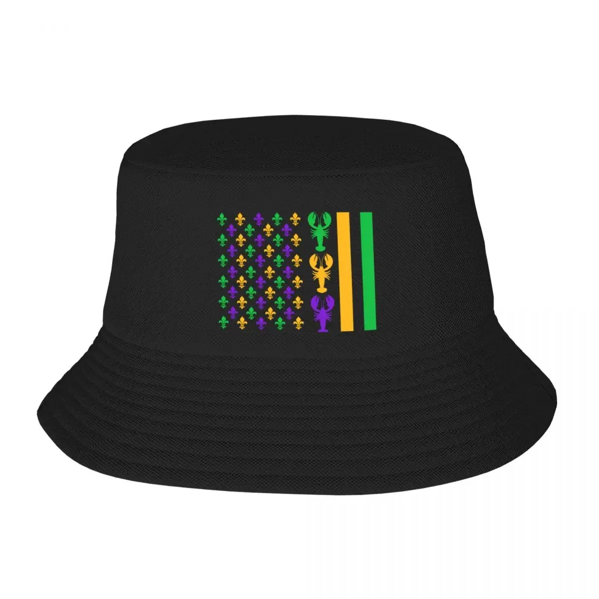 Mardi Gras American Flag with Crawfish and Fleur De Lis Bucket Hat black Ball Cap Gentleman Hat Men Hats Women's