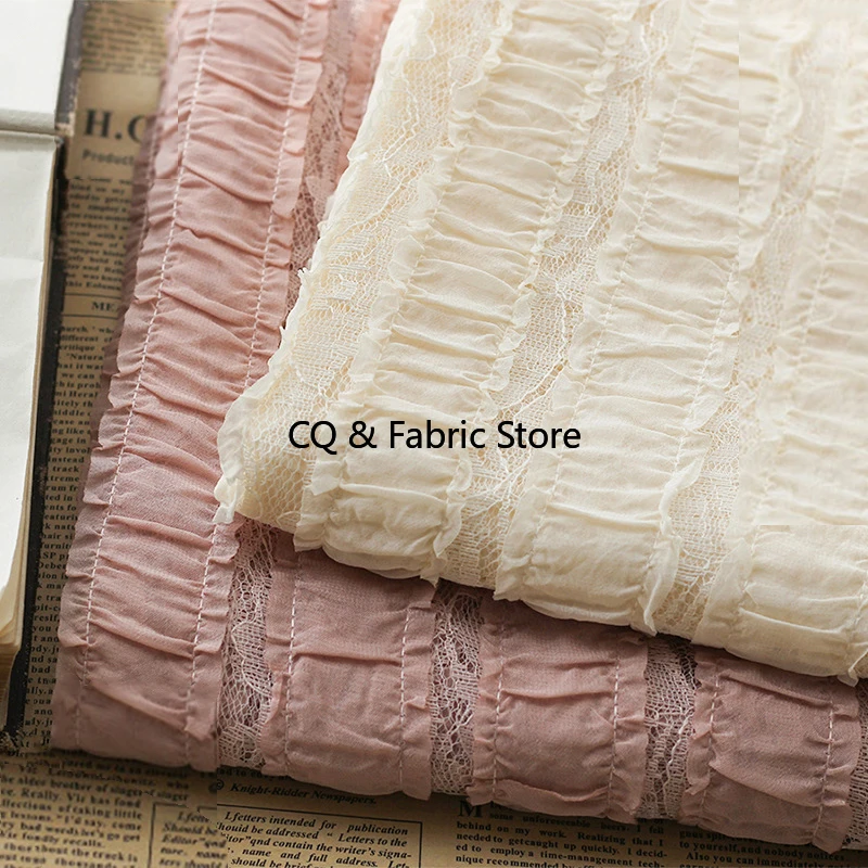 

Mesh Embroidery Chiffon Fabric Hollow Hook Embroidered Stripe Ruffled Chiffon Fabric For Women's Spring Summer Shirt Clothing