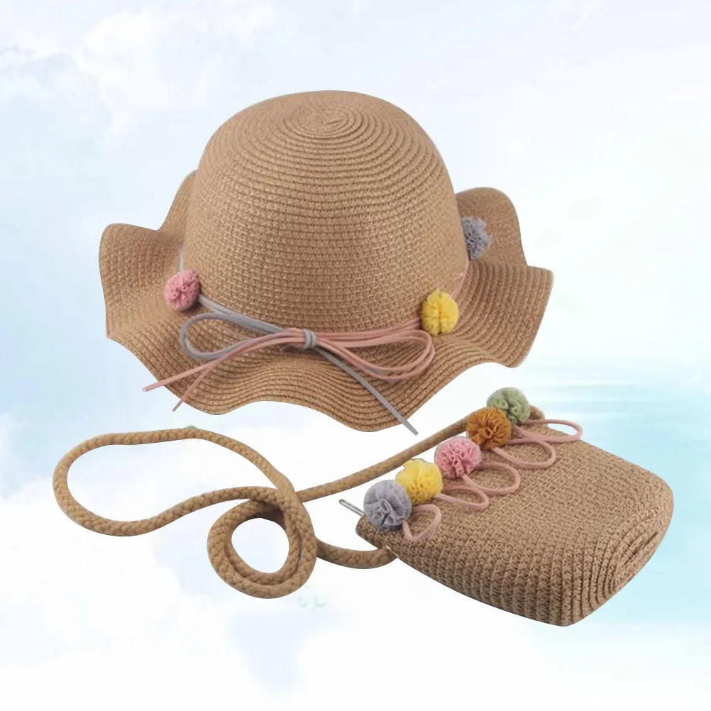 

Kids Sun Protection Bag Set Lightweight Straw Summer Beach Hat For Children, Uv Protective Wide Brim Hat For Outdoor