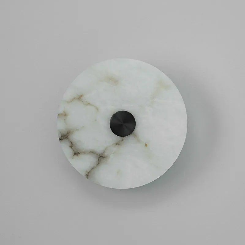 Spanish Natural Marble Wall Lamp Round All Copper Creative LED Sconce for Living Room TV Background Bedroom Bedside
