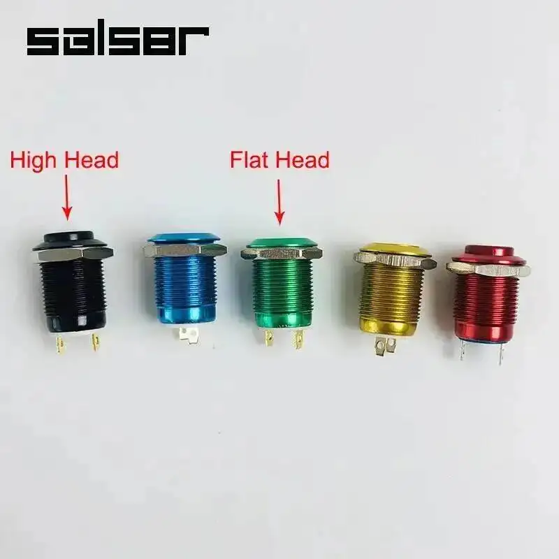 10 Peças Botão de Pressão Metálico de 12mm Anodizado Vermelho Azul Verde Preto Amarelo à Prova d'Água com Cabeça Plana Alta e Fixação Momentânea