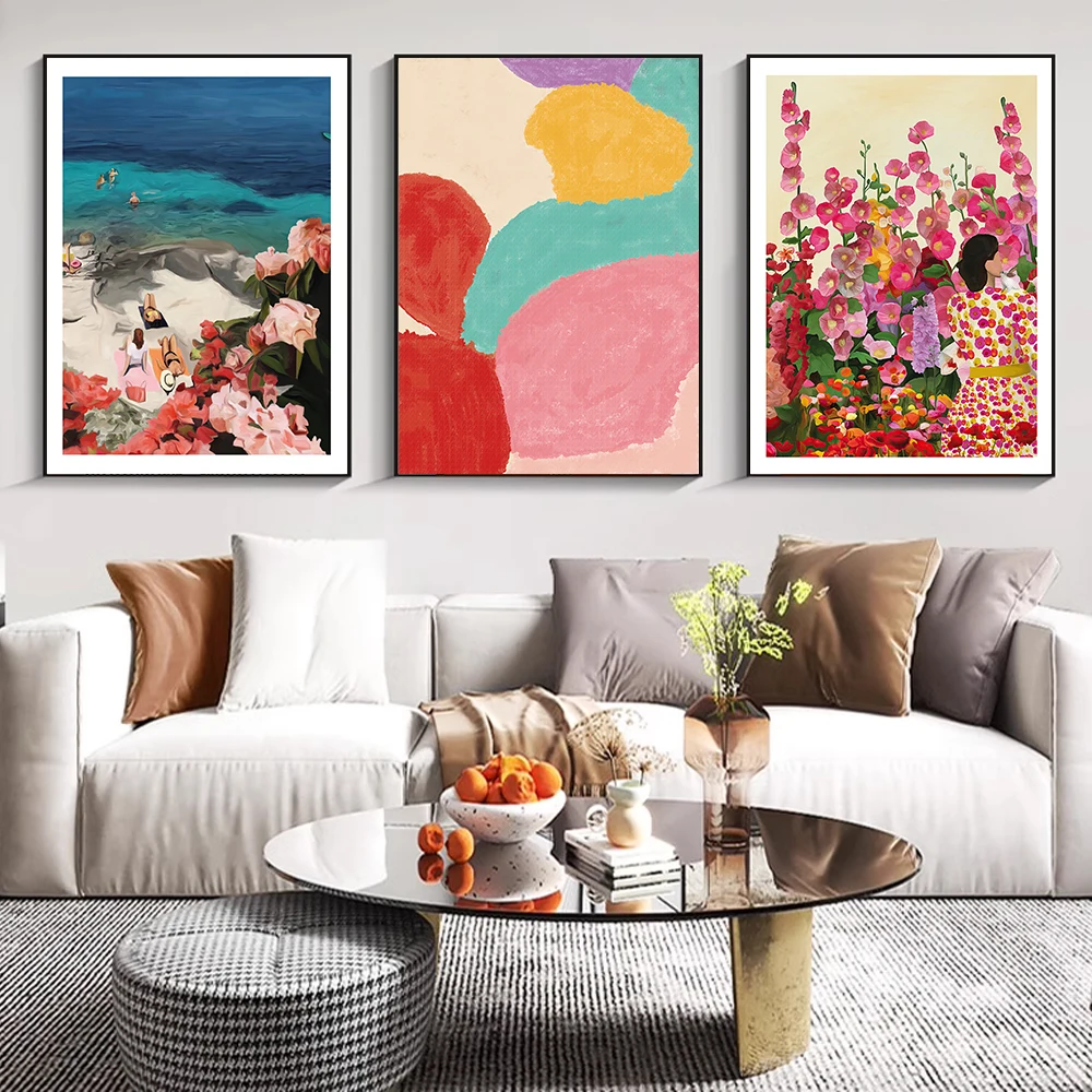 Canvas Print Painting Poster Beach Flower Character Modern Art Living Room Bedroom Porch Sofa Background Home Wall Decoration