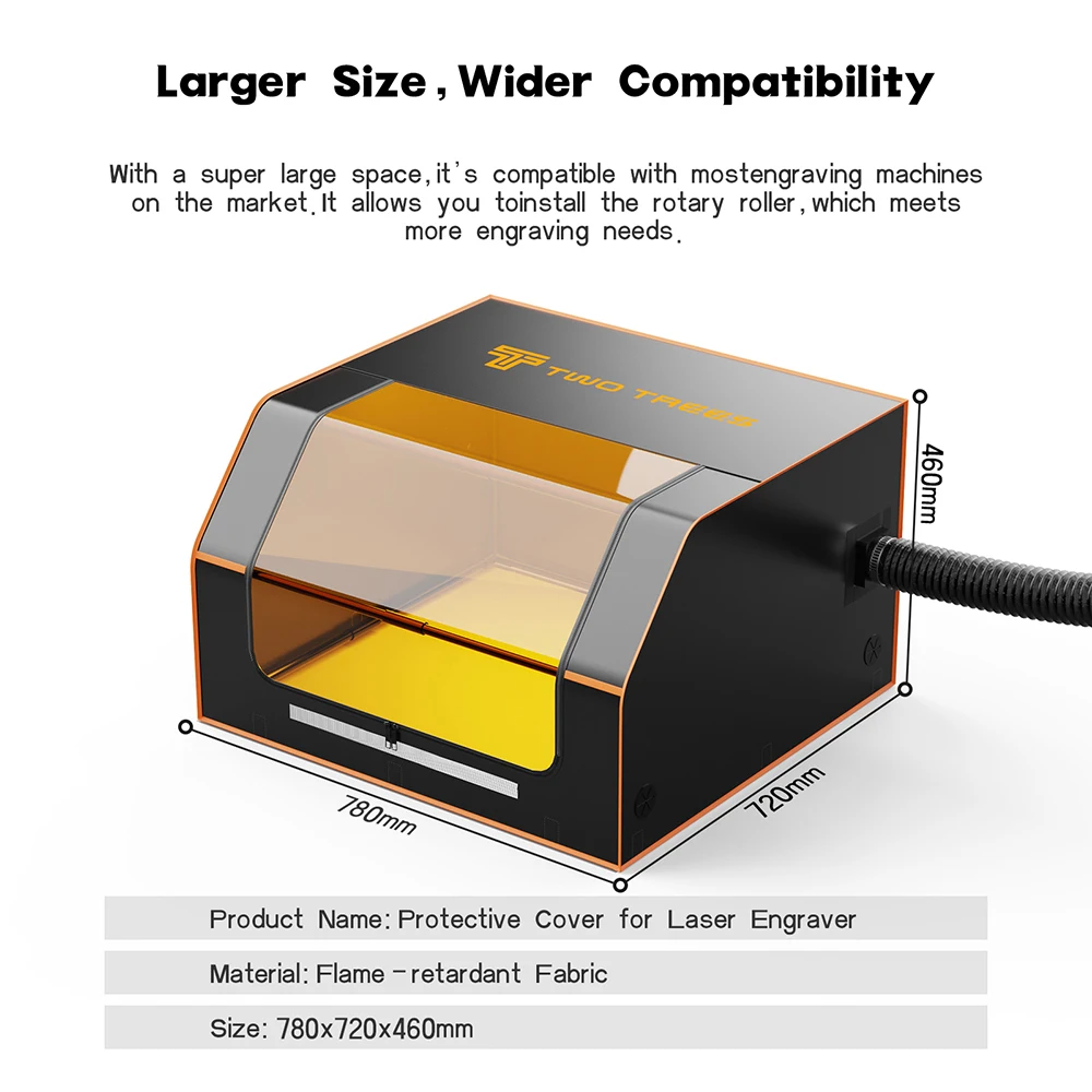 TWOTREES TTS-55 Laser Engraver Enclosure Fireproof and Dustproof Protective Cover 780x720x460mm with Exhaust Fan and Pipe Fits