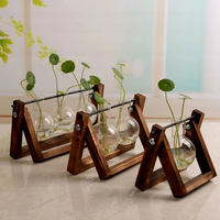 Wooden Frame Tabletop Vase Set Multi-Purpose Bonsai Planter Hydroponic Base Terrarium Display Containers Home Decor Centerpiece