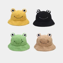 Amazon New Cute Frog Bucket Hat Men's and Women's Autumn and Winter Plush Hat Student Face Small Bucket Cap Wholesale