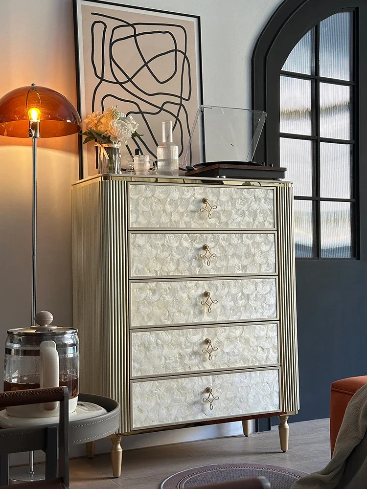 #Italian light luxury shell chest of drawers solid wood storage entrance living room against the wall side cabinet European high