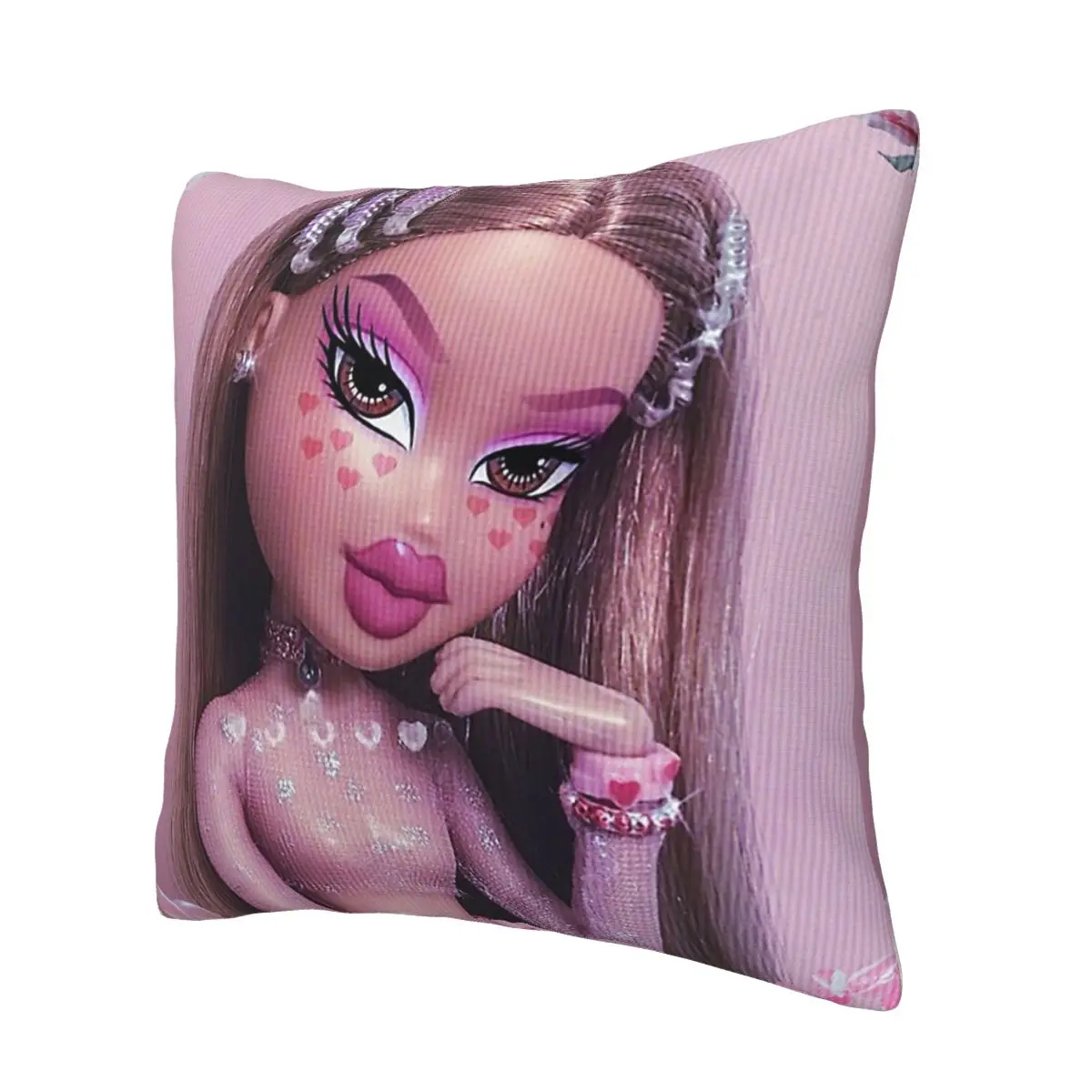 Hearts bratz  meme soft aesthetic pink hearts lollipop rose Soft Cushion Cover Decorative Pillow Case Cover for Home  Printed